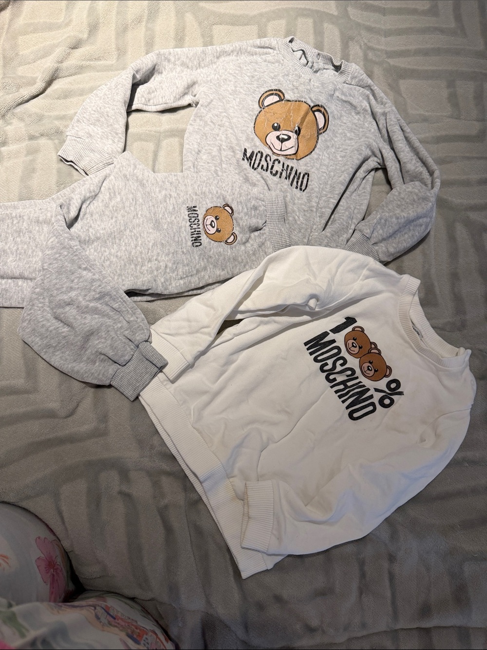 Moschino Kids White & Gray Bear Logo Sweatshirt Set - Teddy Motif
